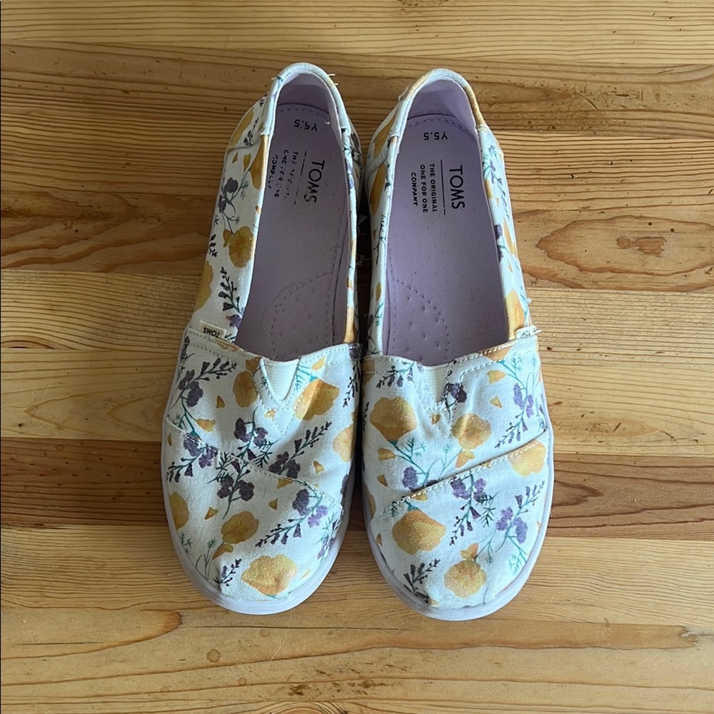 Toms Yellow and White Floral Sneakers